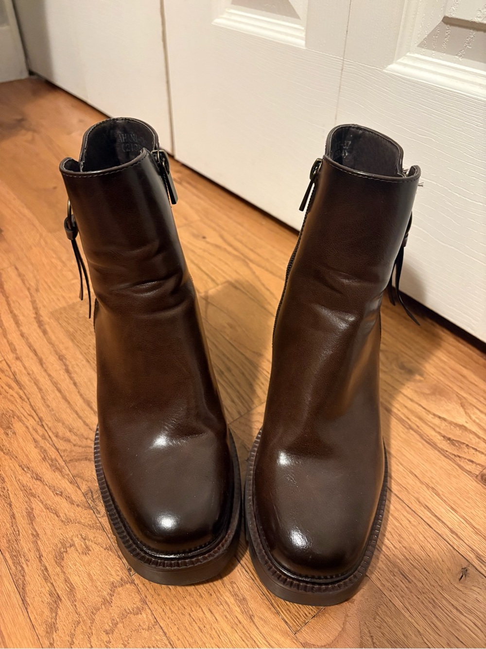 Patrizia By Spring Step brown leather ankle boots with heel